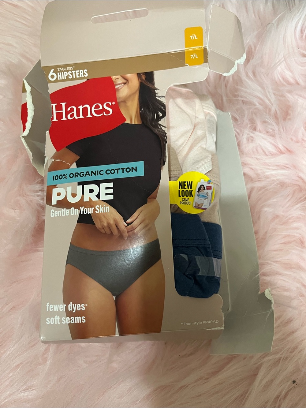 Hanes Pure 100% Organic Cotton Hipsters - Navy & Light Pink